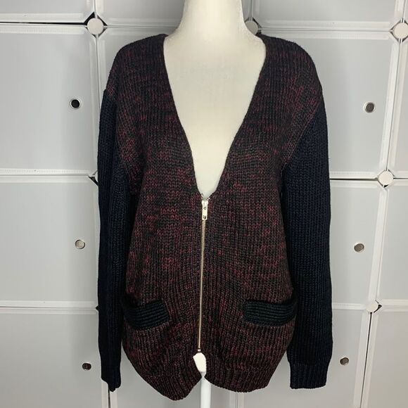 H&M Divided Heavy Oversized V Neck Zip Up cardigan Sweater Size 4 - Picture 1 of 9